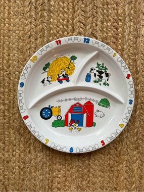 Vintage melamine kids farm animal plate